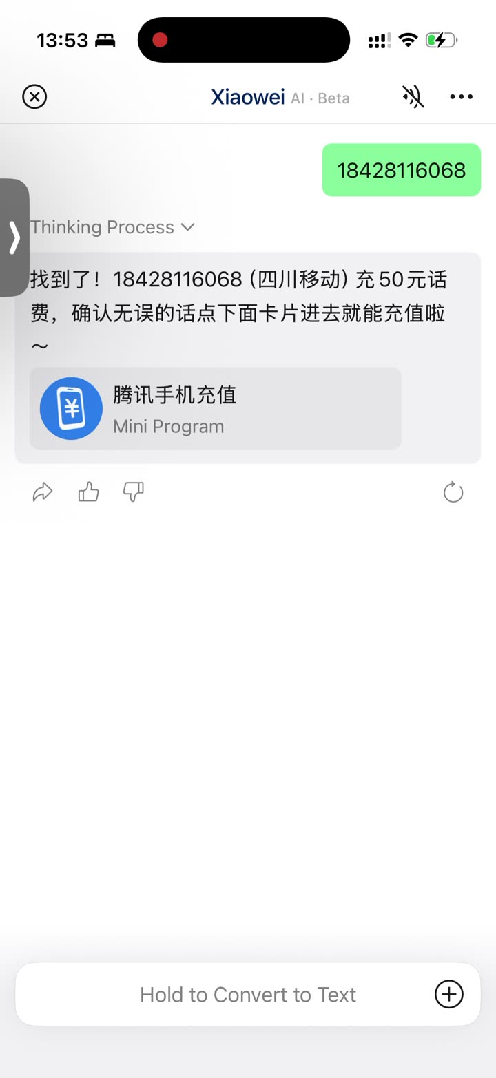 充值号码和金额被正确理解